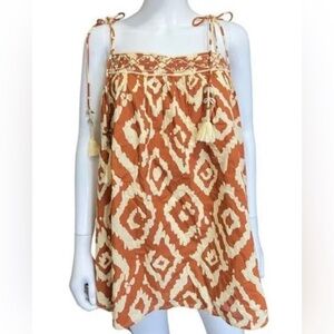 Haute Hippie Tie Straps Boho Native Cotton Rust Ikat Shells Tank Top Size S NWT